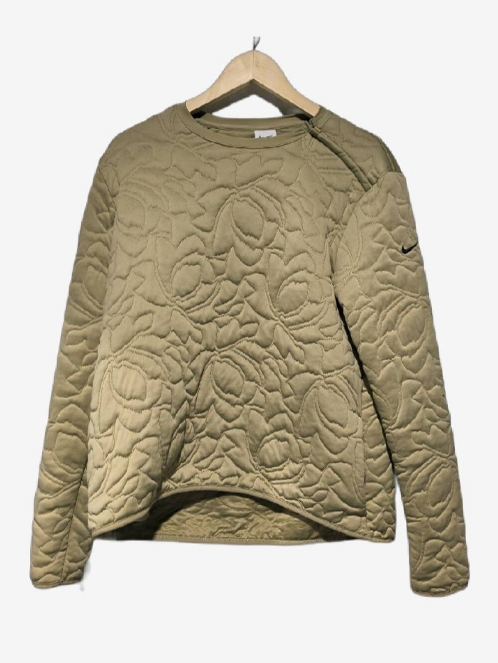 Nike Dri-FIT Beige Tan Khaki Quilted Floral Asymmetric Zip Pullover Sweatshirt M